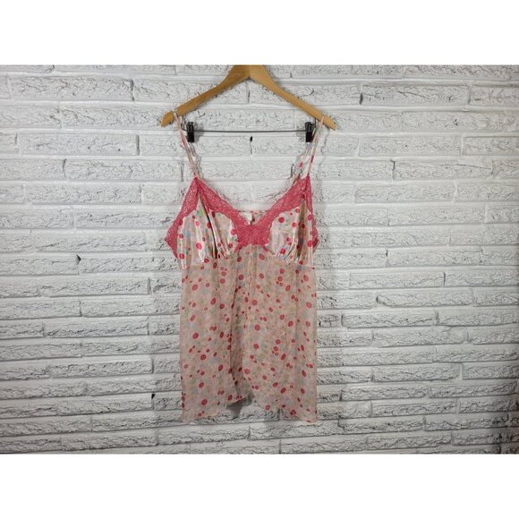 Secret Treasures Women Top 2X Plus Cami Pink Polka Dot Lace Trim B6E - Picture 1 of 8